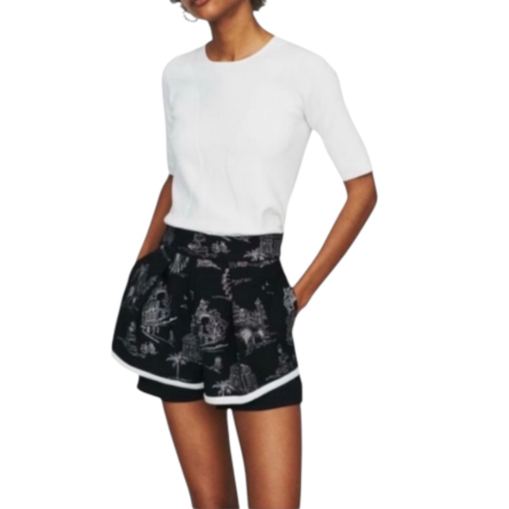MAJE Black & White Embroidered Brode Scene Skort IPOM Women’s EU Size 40